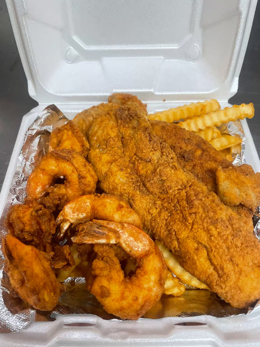 2 piece fish & 6 Piece Shrimp w/ Fries